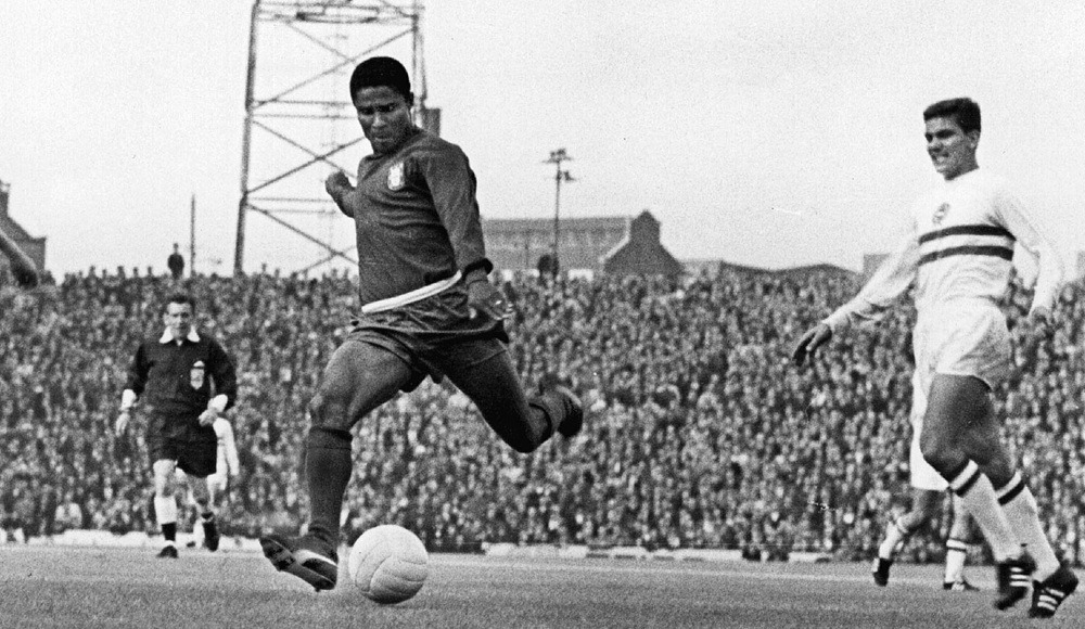 Football player Eusebio playing at the 1966 World Cup in England