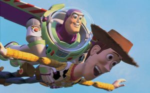 Toy Story, Buzz Lightyear, Woody flying